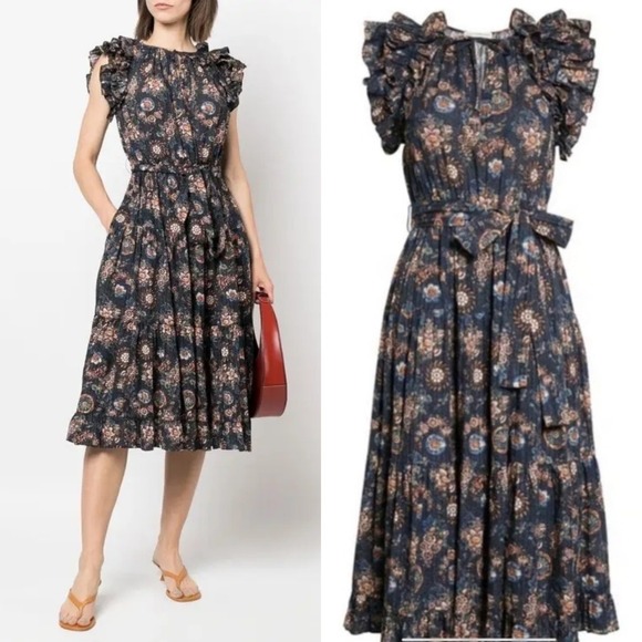 Ulla Johnson Virginia Floral Print Midi Dress Sz 8